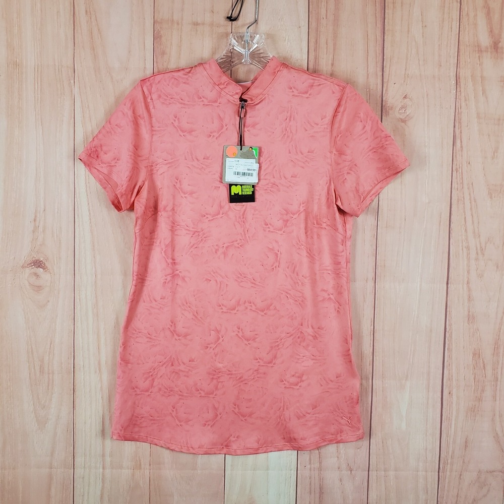 Puma Mattr Womens Polo Shirt XS Pink Printed Polyester Stretch Short‎ Sleeve
